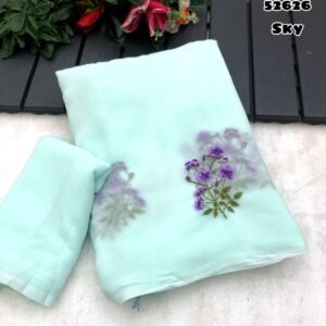 Faux georgette floral design embroidery color work saree