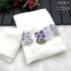 Faux georgette floral design embroidery white work saree