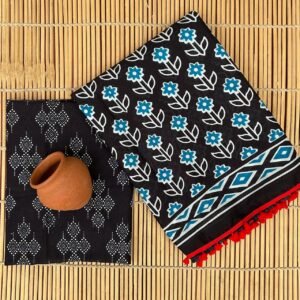 Block Print Cotton mulmul Sarees With Running Blouse