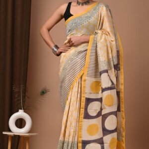 Traditional Hand block printed chanderi silk Sarees with blouse