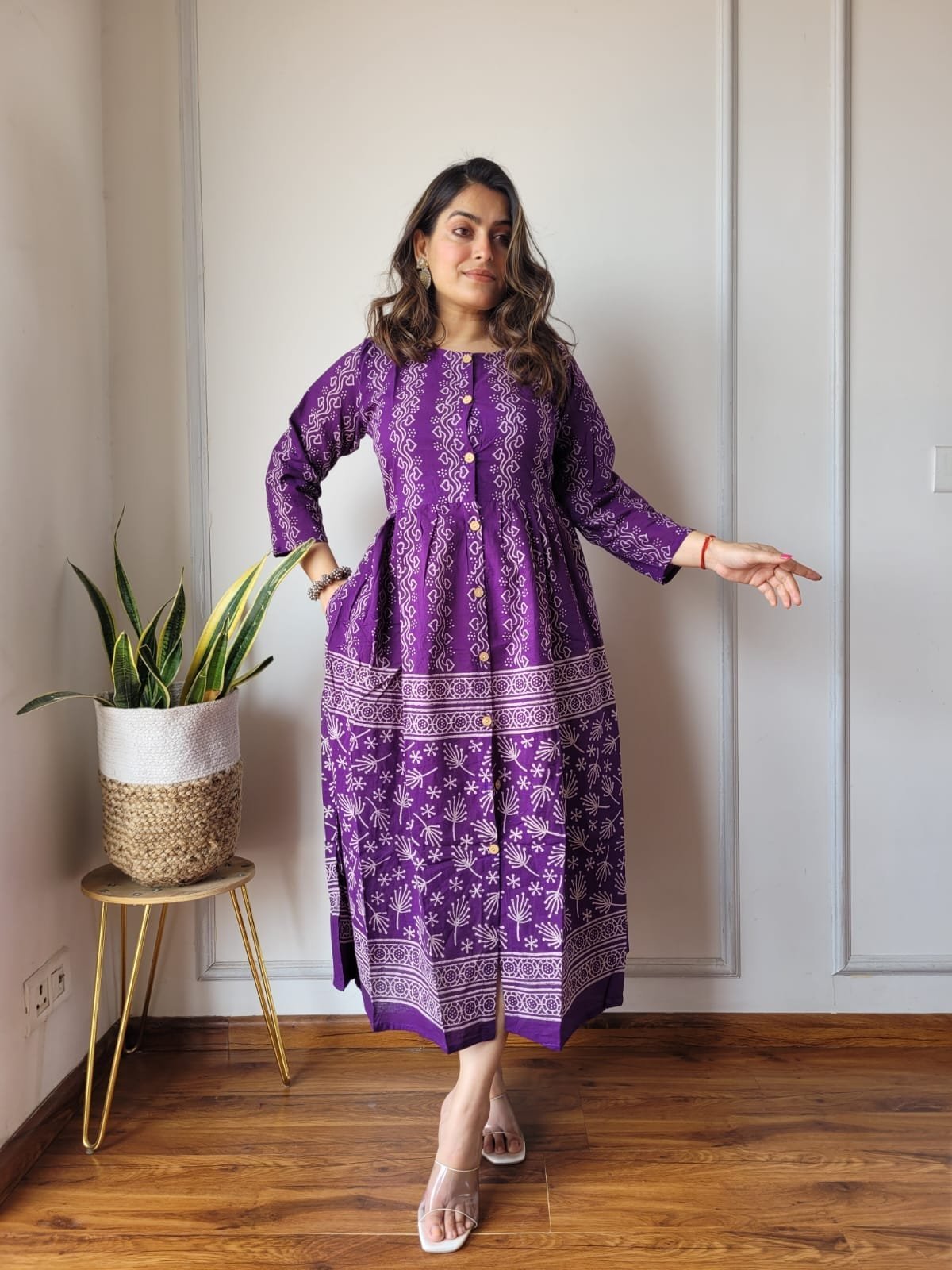 Hand Printed Long ( Penal ) One Piece Dress