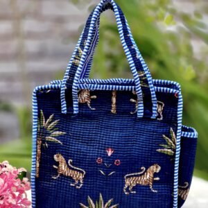 Blue Quilted lunch box Hand bag