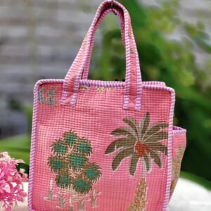 Pink Floral Quilted lunch box Hand bag
