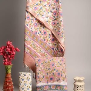 Hand Block Printed Linen Suits With Zari Border
