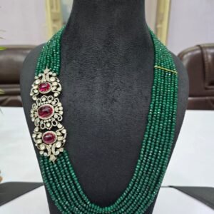 Green Beaded Necklace With Polki Diamond And Ruby