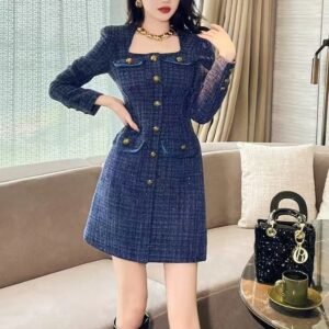 Buttoned tweed dress