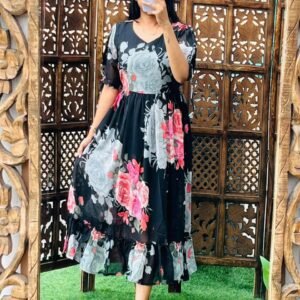 Flower print georgette dress