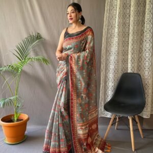 PURE MALAI COTTON SAREE WITH BIG BORDER DIGITAL PRINT