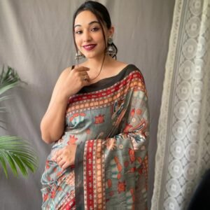 PURE MALAI COTTON SAREE WITH BIG BORDER DIGITAL PRINT