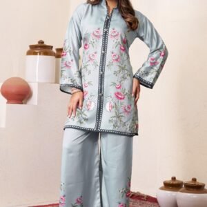 Luxurious grey satin cord set