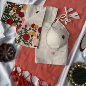 Handloom Khadi COTTON Saree with Heavy Embroidery blouse