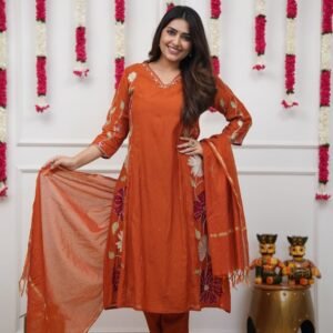 Cotton A line style long pattern party wear dress