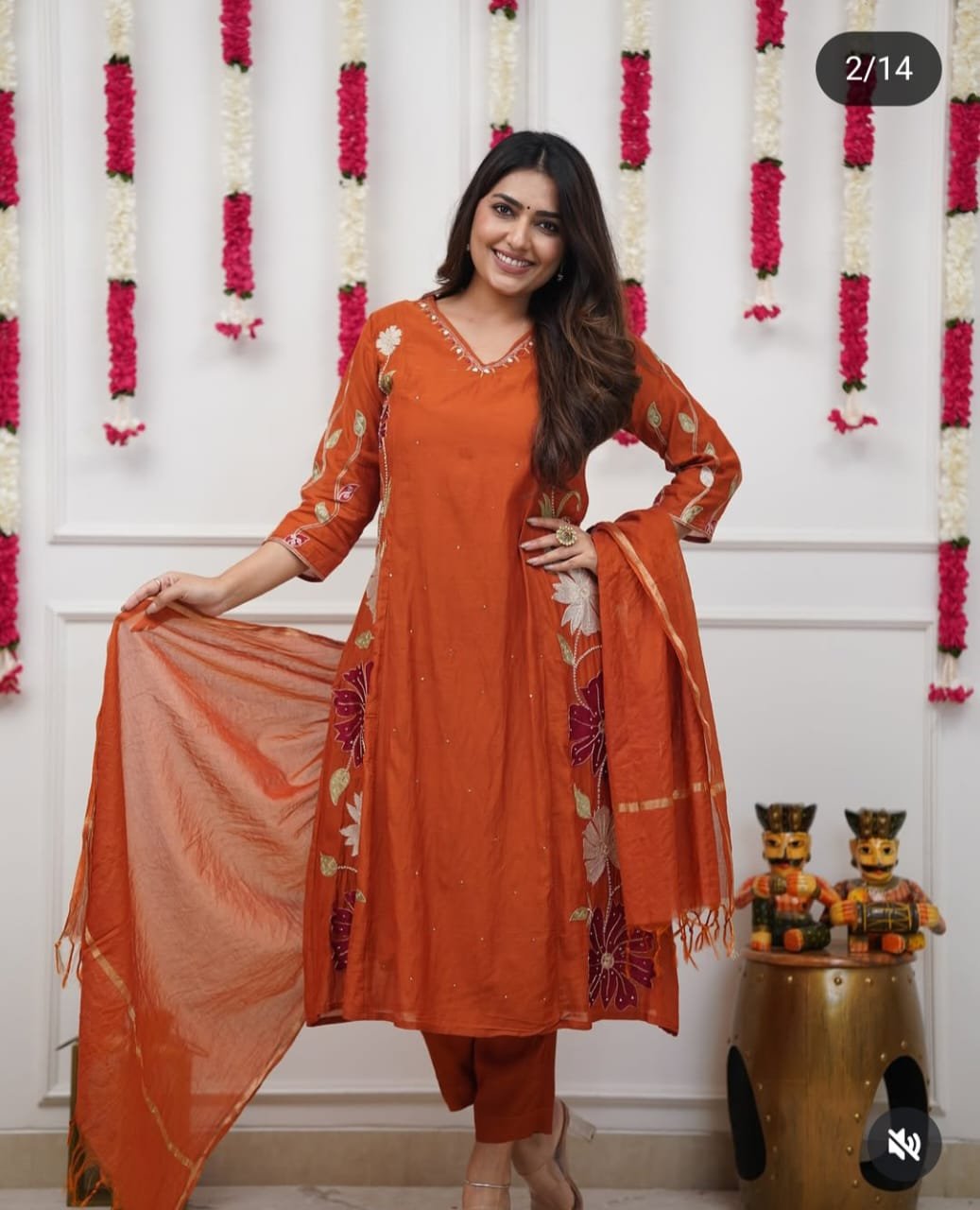 Cotton A line style long pattern party wear dress