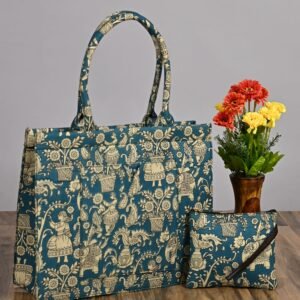 Block printed fabric Single partition bag