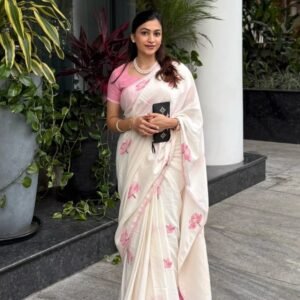 Plain Linen Digital Print with fancy Lace Border