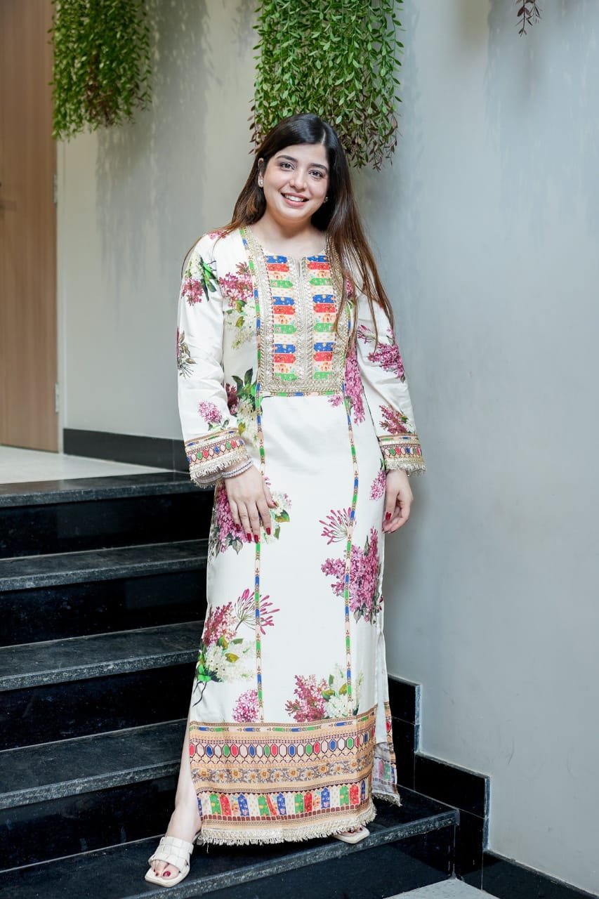 Designer 1pc Dress with Long Side SLit with lining