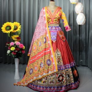 Soft Butter Silk Fancy Digital Print Work & Real Mirror Work Lehenga Choil