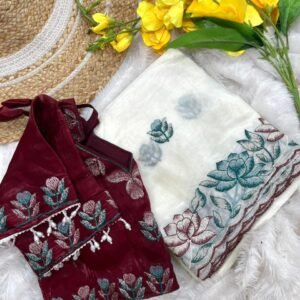 Fendy sartin saree with beautiful embroidery thread work