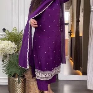 Heavy pure chinon kurti pair for Festival