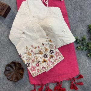 KHADI COTTON Saree with Havey Embroidery Handwork blosue