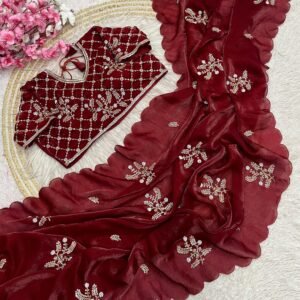 Fandy Satin Saree with Beautiful khatli Brits work along with all over arco border