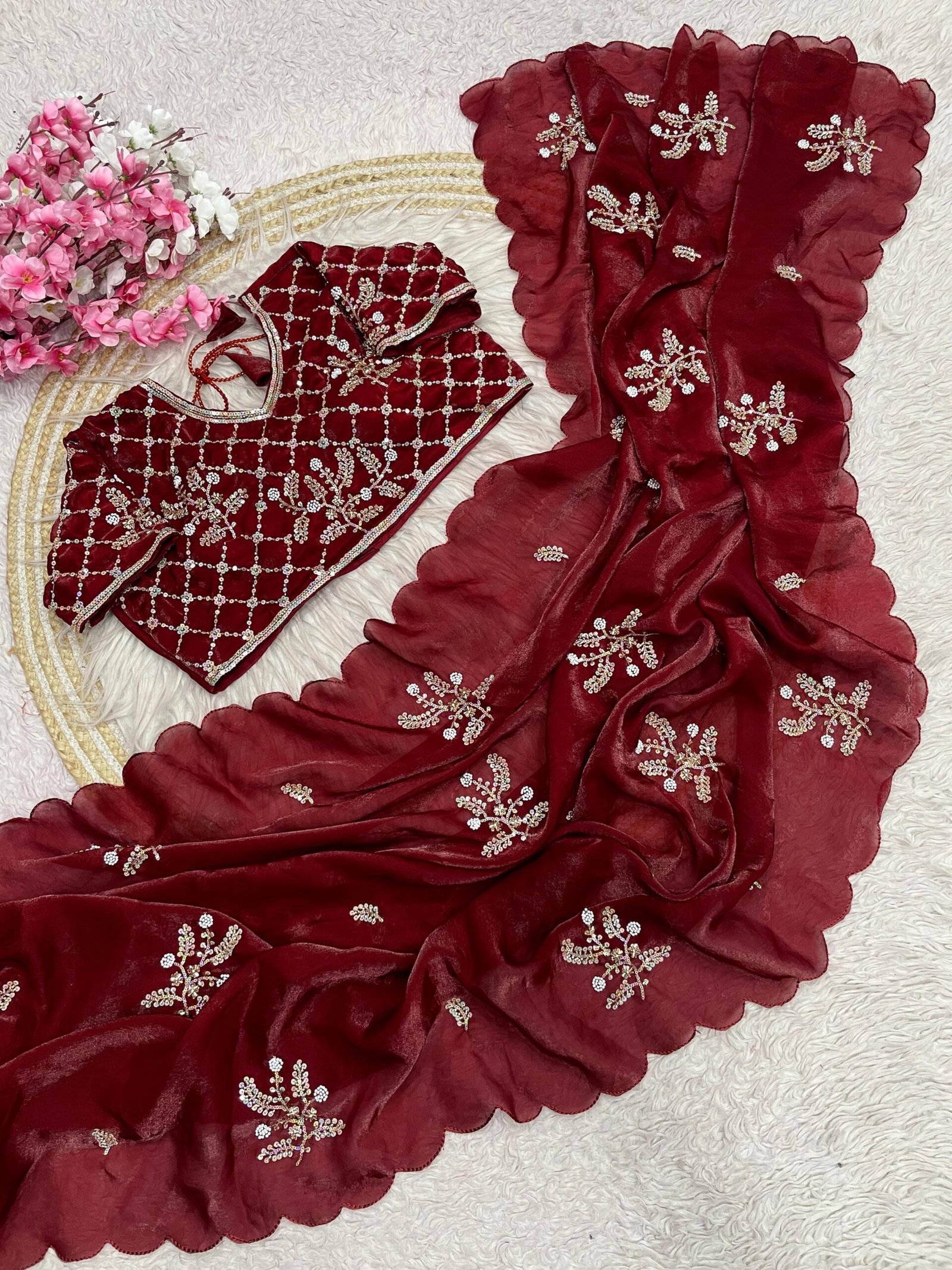Fandy Satin Saree with Beautiful khatli Brits work along with all over arco border