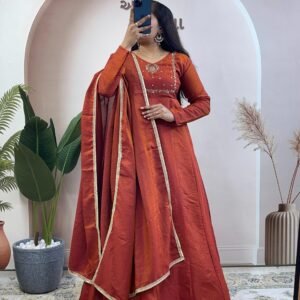 Vichitra silk Designer Ethnic Gown with Dupatta