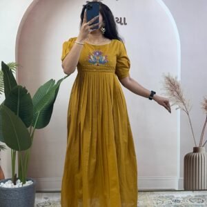 Pure Mul Cotton Handwork Kurti With Designer Sleeves