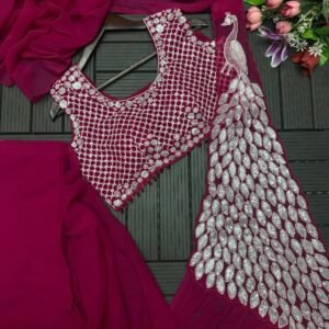 New Super Trending Embroidery Sequence work ready to wear saree with Embroidery Blouse