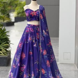 Pure organza silk digital printed lehenga