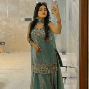 Designer Heavy Two Tone Fandy Silk Top, Sharara and Dupatta