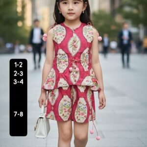 Dori pompom Pattern short design Premium Quality cotton with top Coord Set