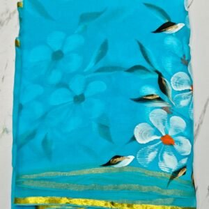 Pure Hand Block Printed Double Diamond Chiffon Saree