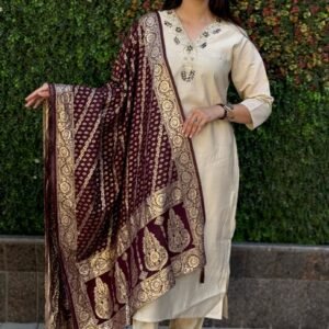 Premium Roman Silk Kurti Pent Dupatta Set