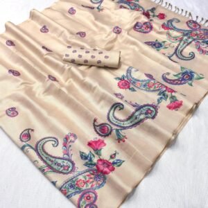 Swarna silk with digital print with tassels in pallu,& blouse of same fabric as saree