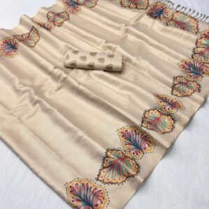 Swarna silk with digital print with tassels in pallu,& blouse of same fabric as saree