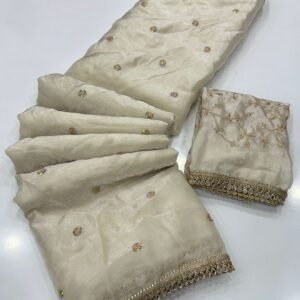 Fendy Sattin Sequence Full Worked Saree With Running Full Work Blouse & Original Mirror Lace