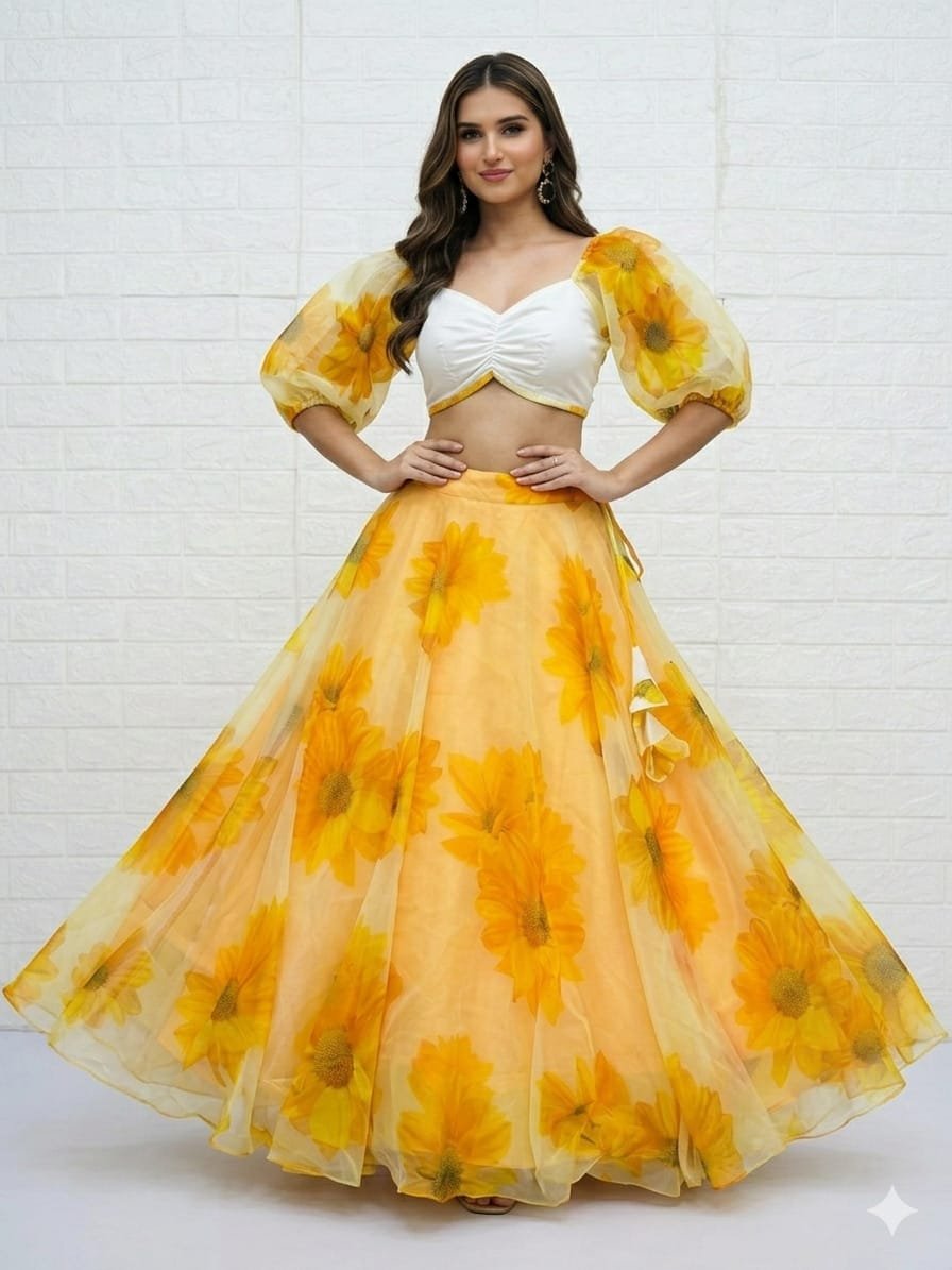 Pure Organza Silk floral lehenga