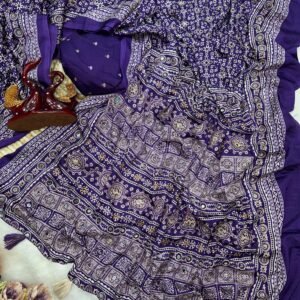 Soft crepe silk with Beautiful Ajarakh print with Zari and Real mirror work