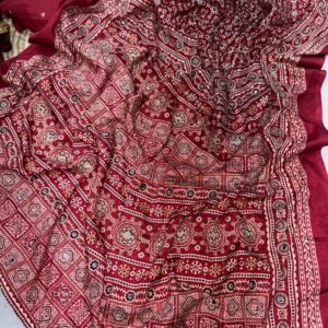 Soft crepe silk with Beautiful Ajarakh print with Zari and Real mirror work