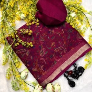 Premium self JEQURD organza silk saree