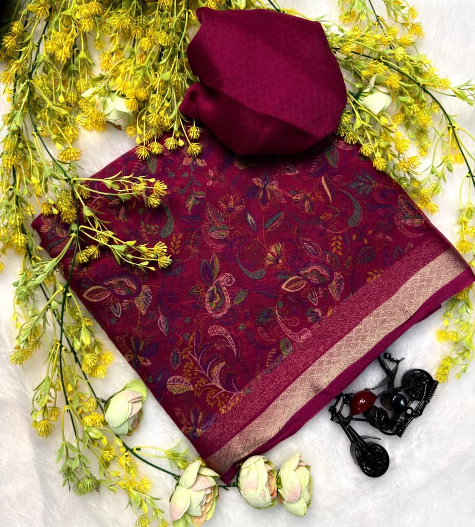 Premium self JEQURD organza silk saree