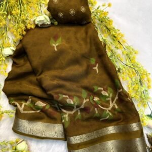 New AJRAKH havy marsh mellow self SOFT GEORGET JEQURD VIEWING saree