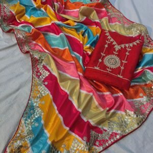 Chinon digital lehriya saree with c-pallu heavy gotapatti foil work