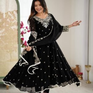 "Elegant Embroidered Rembo Sequence Designer Anarkali Three Piece Set"
