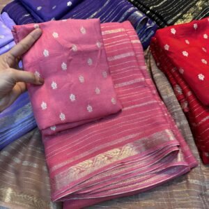 Pure viscose weaving jacquard saree with pallu design with pure viscose matching blouse