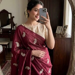 Space Sattin Bits Sequence Full Worked Saree With Contrast Blouse